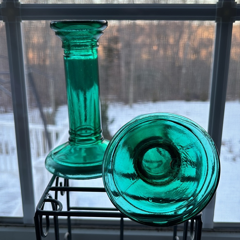 Glass Taper Candle Holders/ Bud Vase Emerald Jade green NWOT “Gorgeous Designs” - Picture 5 of 16
